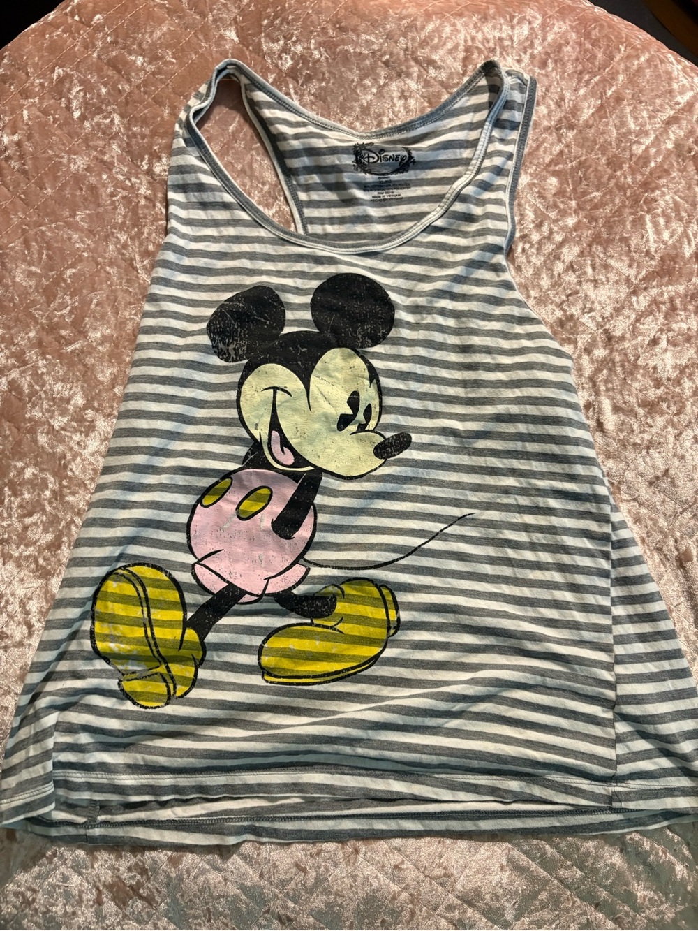 Disney Gray Striped Mickey Mouse Tank Top - Pink & Yellow Accents